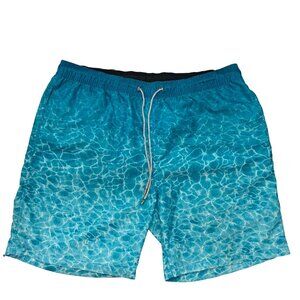 Kirkland Signature XL Mens Blue Aqua Print Swim Trunks Drawstring Pockets Summer